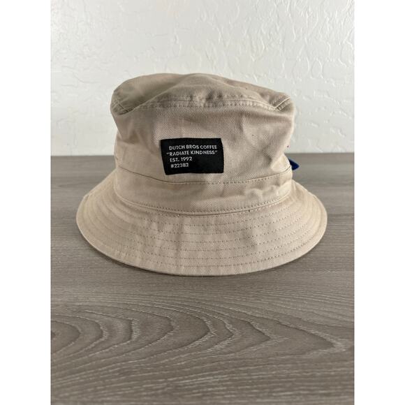 Dutch Bros Khaki Tan Bucket Hat w/ Pink Blue Side Pocket- EUC - Picture 1 of 5